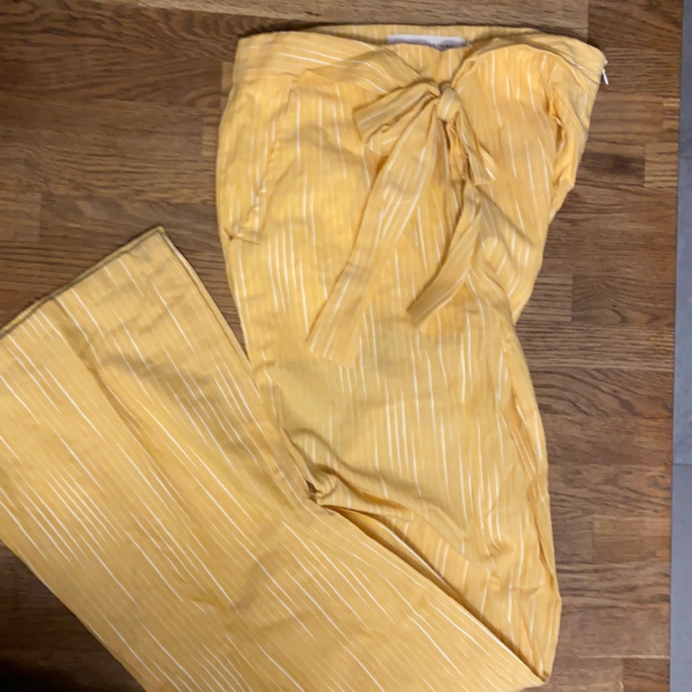 lined summer pant wide leg sunflower yellow with white pinstripe front pockets